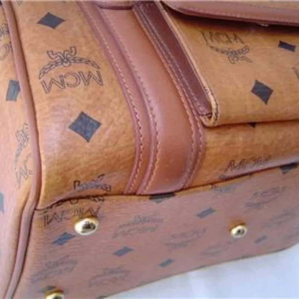 AUTHENTIC MCM COGNAC SIGNATURE LEATHER SMALL SATCHEL WITH KEYCHAIN EUC - Picture 7 of 16